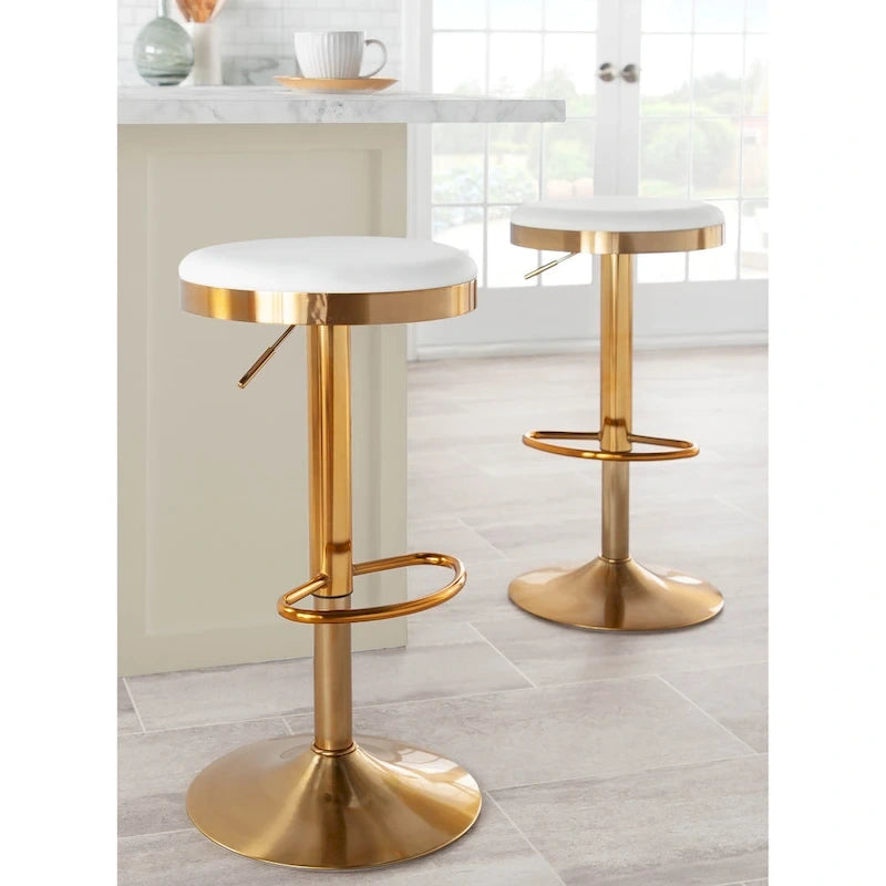 Gold Steel Barstool with Upholstered Seat - Set of 2 - Adjustable Height 23-31.75H - Image 10