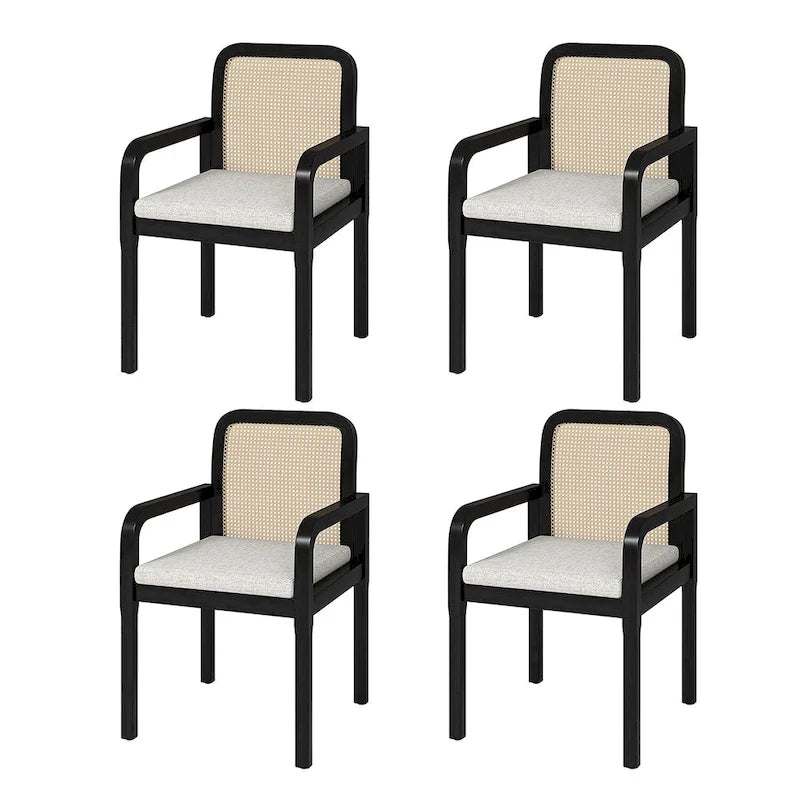 Modern Rattan Back Dining Chair with Removable Cushion - Rubber Wood Frame, Linen Upholstery - Image 12