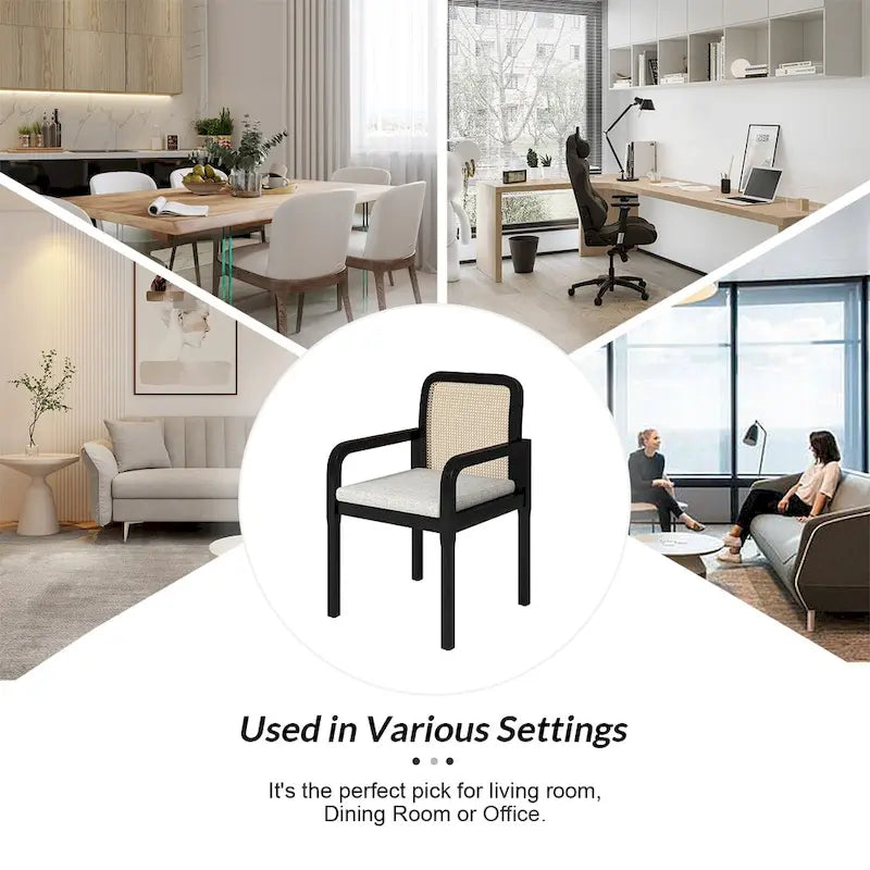 Modern Rattan Back Dining Chair with Removable Cushion - Rubber Wood Frame, Linen Upholstery - Image 13