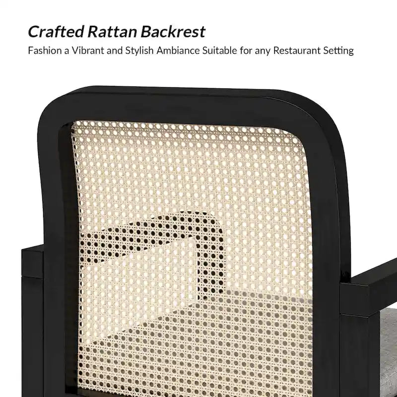 Modern Rattan Back Dining Chair with Removable Cushion - Rubber Wood Frame, Linen Upholstery - Image 20