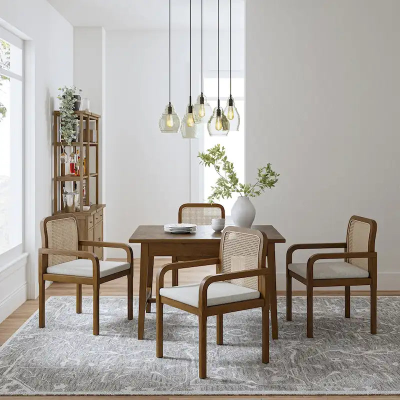 Modern Rattan Back Dining Chair with Removable Cushion - Rubber Wood Frame, Linen Upholstery - Image 3