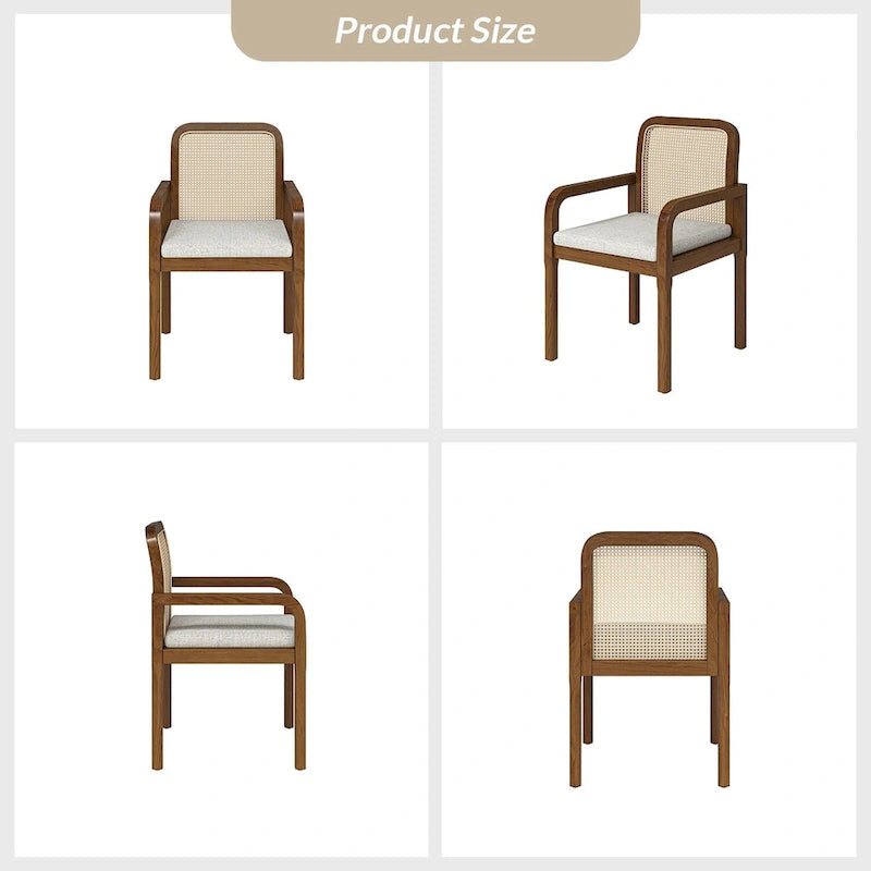 Modern Rattan Back Dining Chair with Removable Cushion - Rubber Wood Frame, Linen Upholstery - Image 23