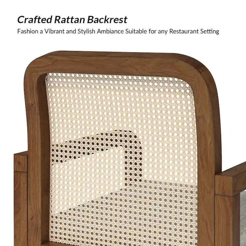 Modern Rattan Back Dining Chair with Removable Cushion - Rubber Wood Frame, Linen Upholstery - Image 25
