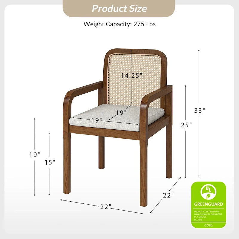 Modern Rattan Back Dining Chair with Removable Cushion - Rubber Wood Frame, Linen Upholstery - Image 28