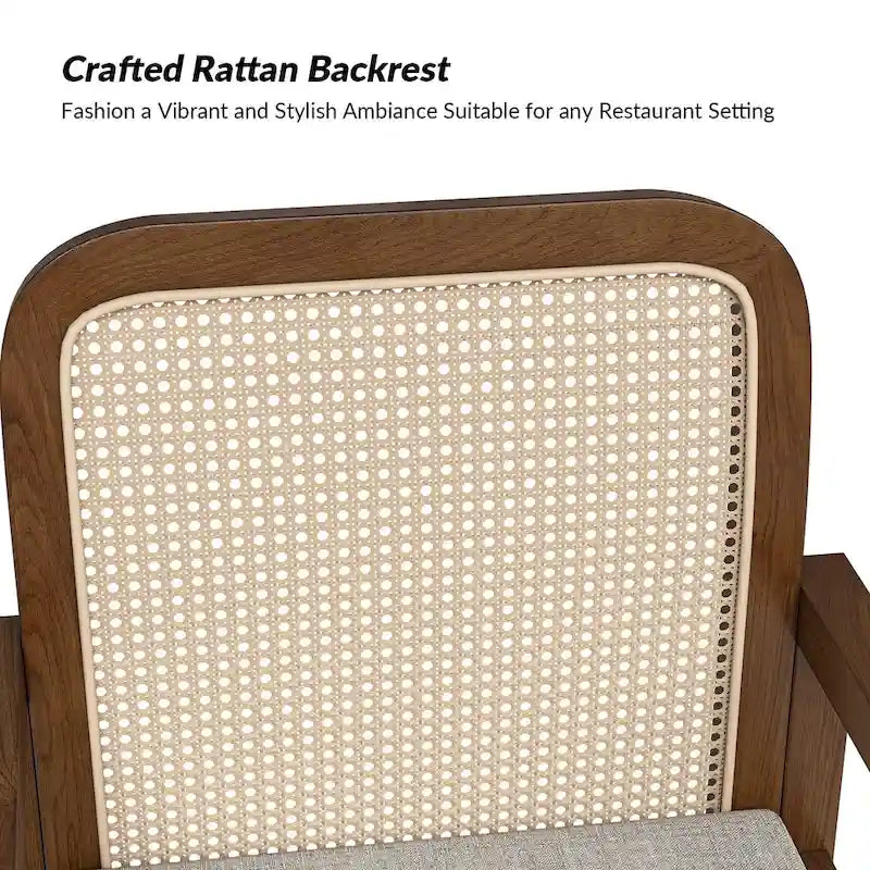 Modern Rattan Back Dining Chair with Removable Cushion - Rubber Wood Frame, Linen Upholstery - Image 33