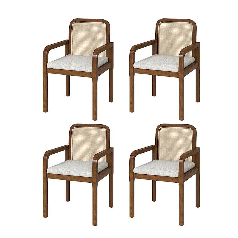 Modern Rattan Back Dining Chair with Removable Cushion - Rubber Wood Frame, Linen Upholstery - Image 5