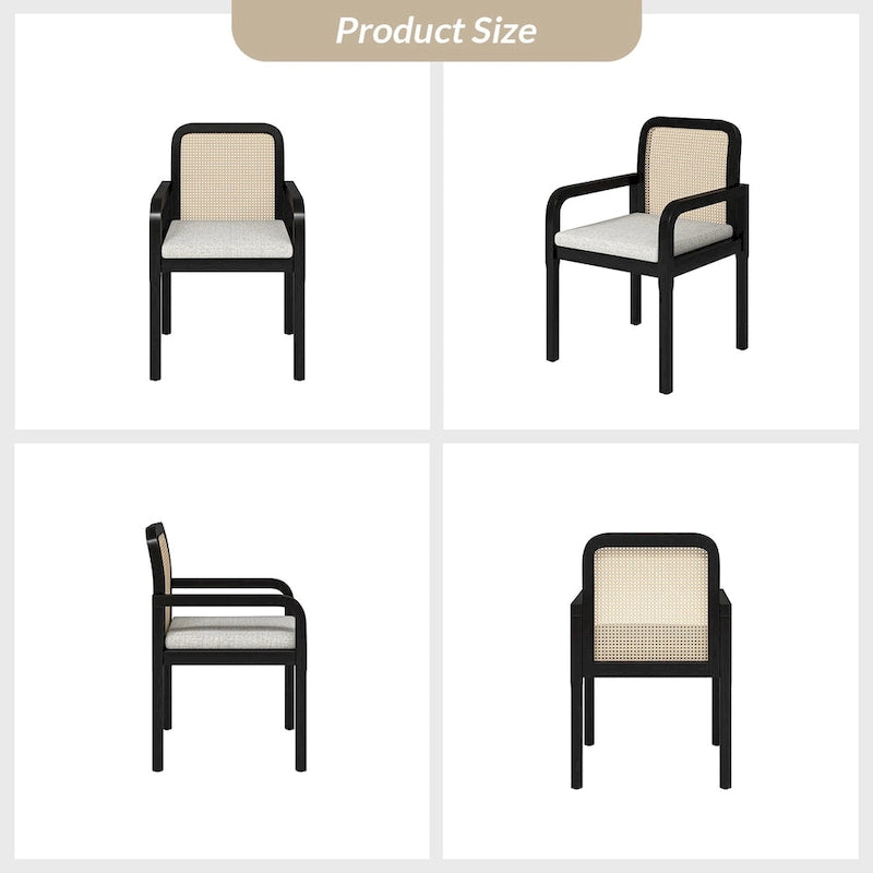 Modern Rattan Back Dining Chair with Removable Cushion - Rubber Wood Frame, Linen Upholstery - Image 8
