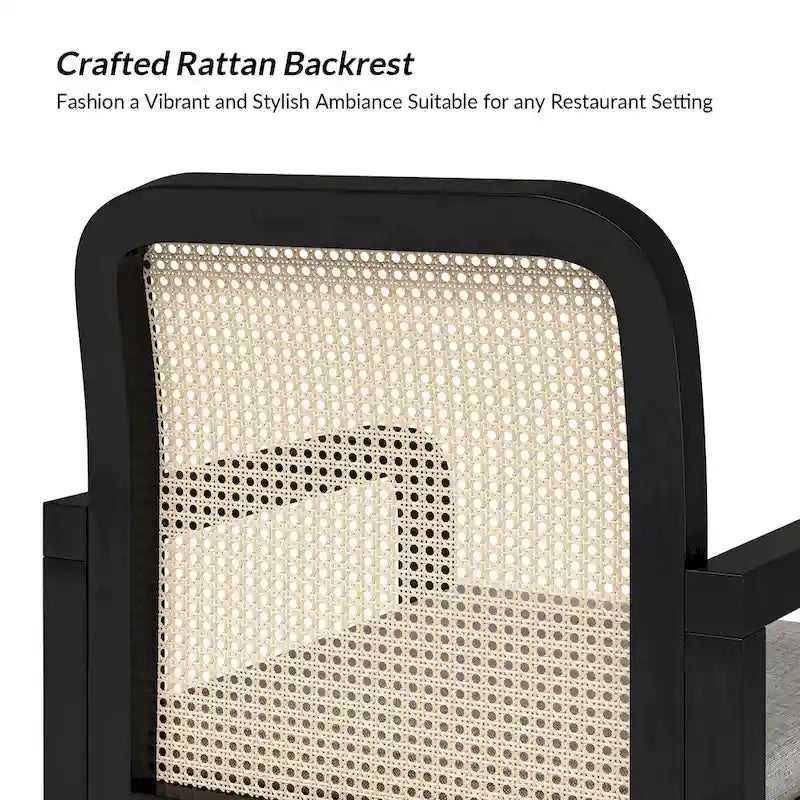 Modern Rattan Back Dining Chair with Removable Cushion - Rubber Wood Frame, Linen Upholstery - Image 10