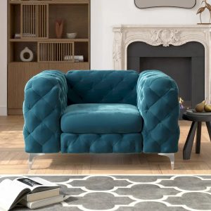 Chesterfield Club Chair - Velvet, Diamond Tufted, Chrome Legs, 46.5W x 29.5H, Single Seat